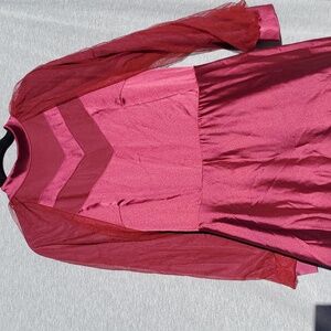 Crimson red floor length gown. Modest clothing covering from neck down. Size 46.